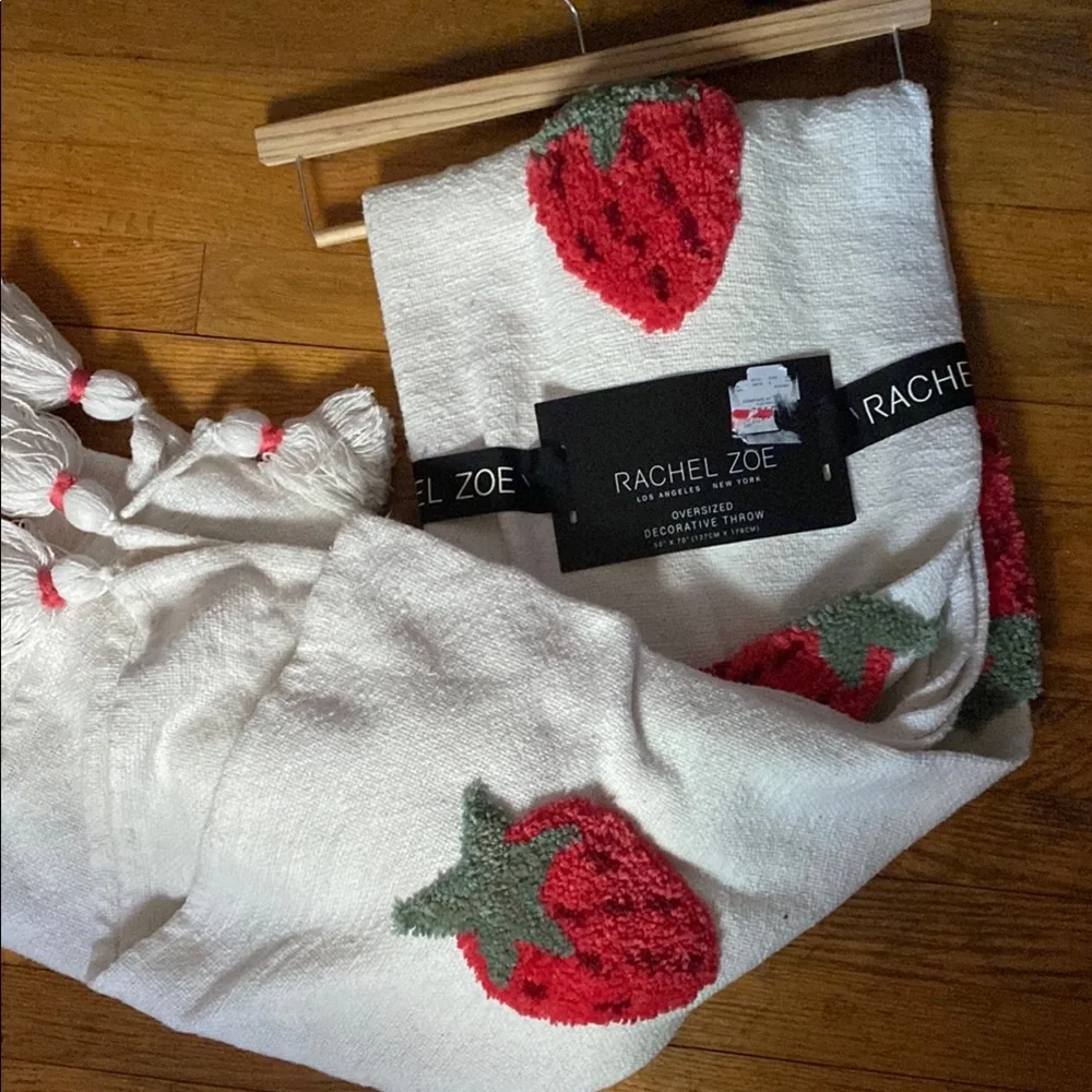 Rachel Zoe Strawberry Throw Blanket - Cream with Red & Green